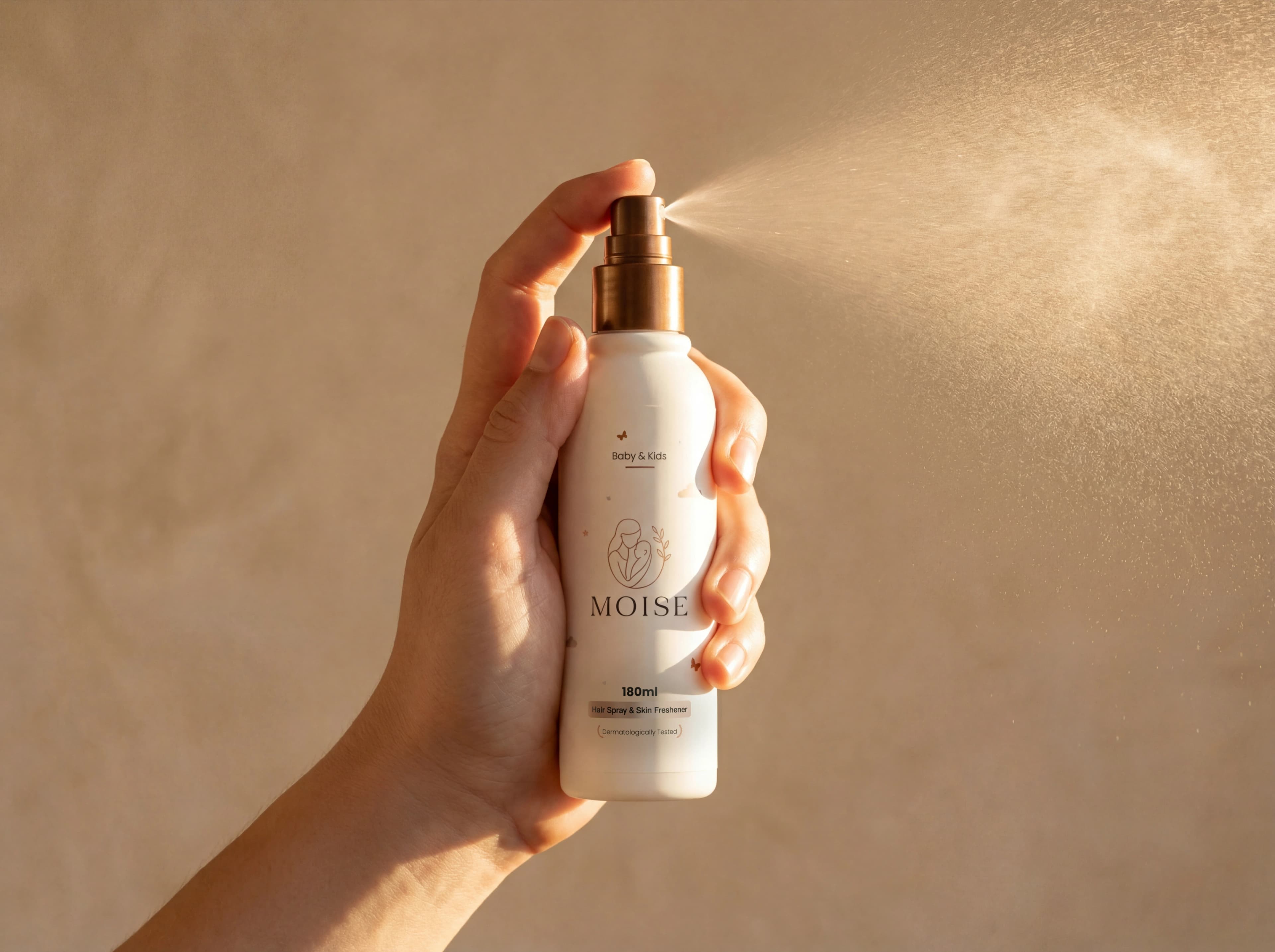 Baby using huid & haar spray