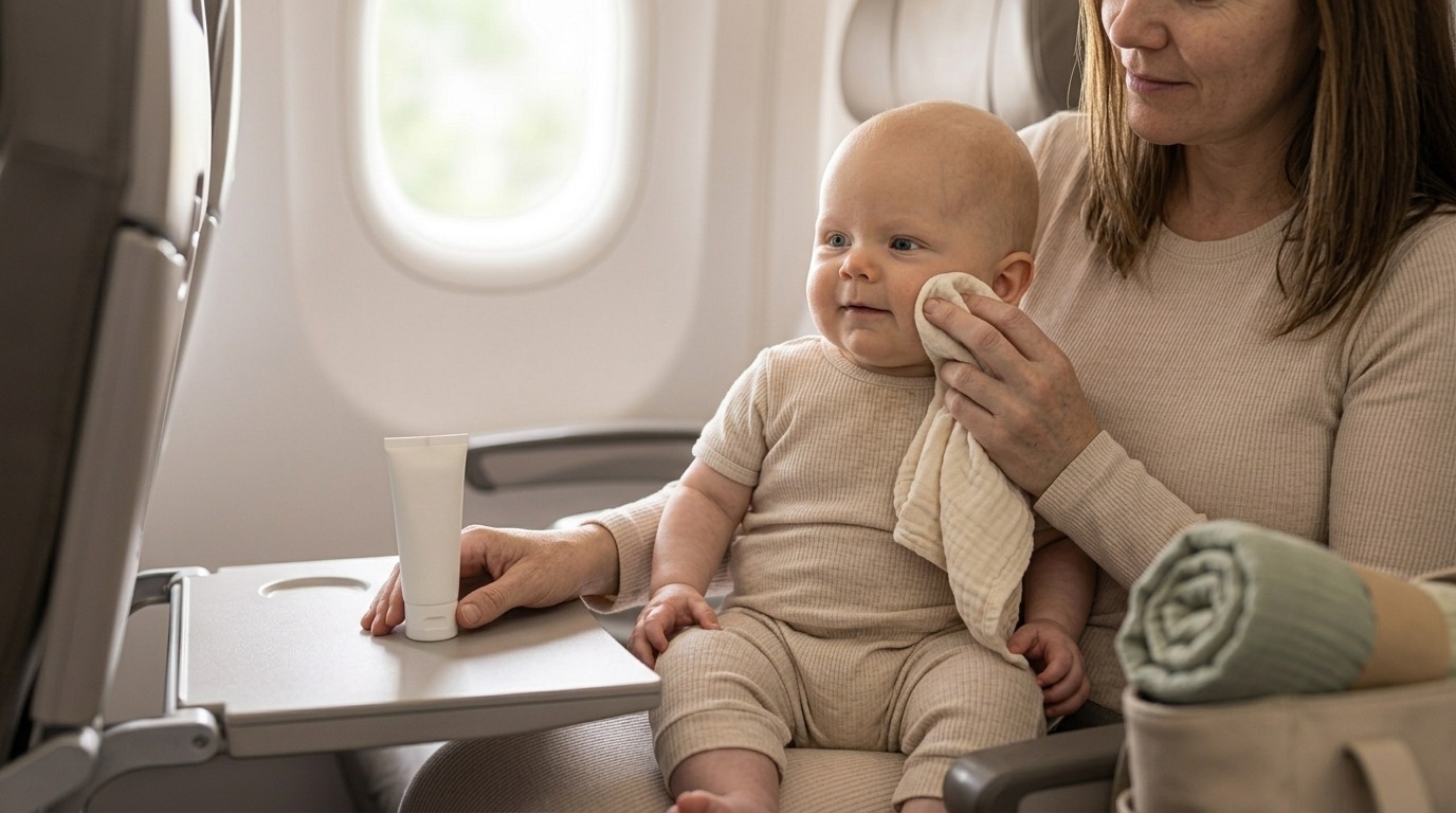 Baby's huid tijdens het vliegen: droge cabinelucht en verzorging